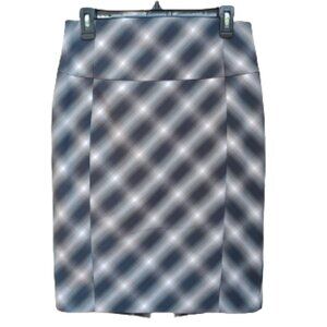 Express Gray Mixed Plaid Skirt Pencil Straight High Waist Workwear Office